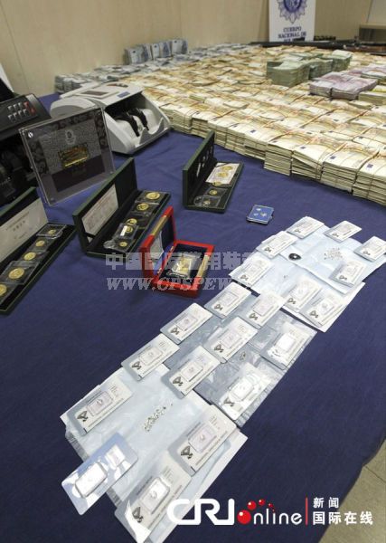 西班牙警方展示搜缴中国黑帮物品